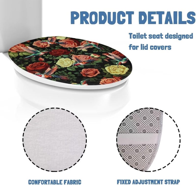 Flashideas Rose Hummingbird Toilet Lid Cover Soft Plush Seat Covers Tank Lip Covers Easy to Clean Fits Most Toilet Tanks & Lids Bathroom Decoration Accessories - Image 5